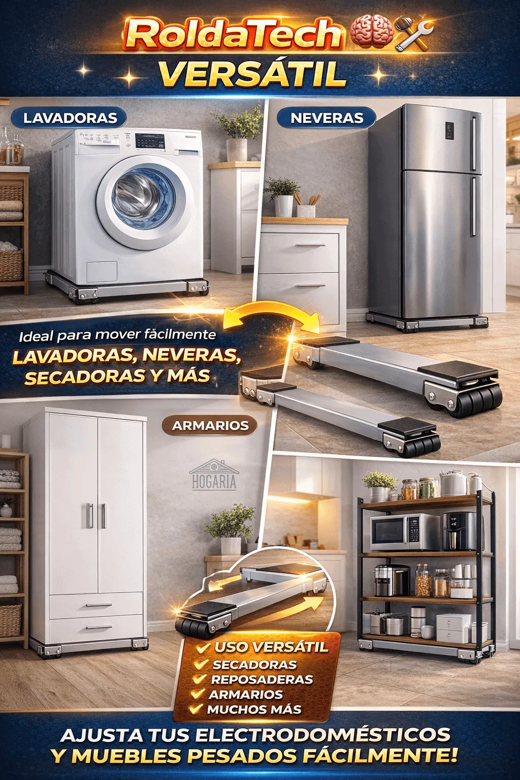 RoldaTech 🧠🛠️ Base Móvil Ajustable para Electrodomésticos 🧼❄️ La solución práctica que cuida tu lavadora y nevera.